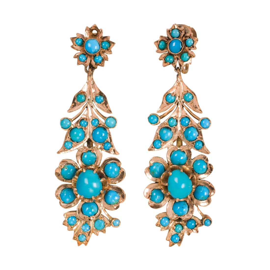 A pair of turquoise and 14k gold pendant earrings (1 of 2)