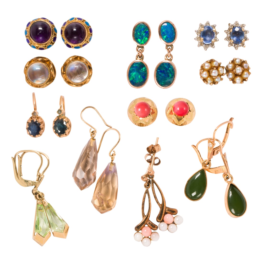 A miscellaneous group of gem-set and gold earrings (1 of 1)