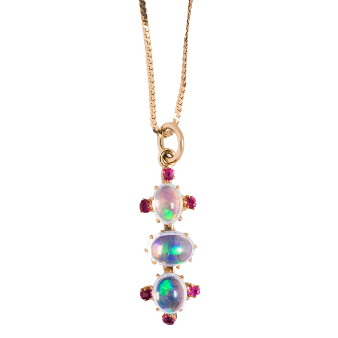 An opal, ruby, and 14k gold pendant necklace (1 of 2)