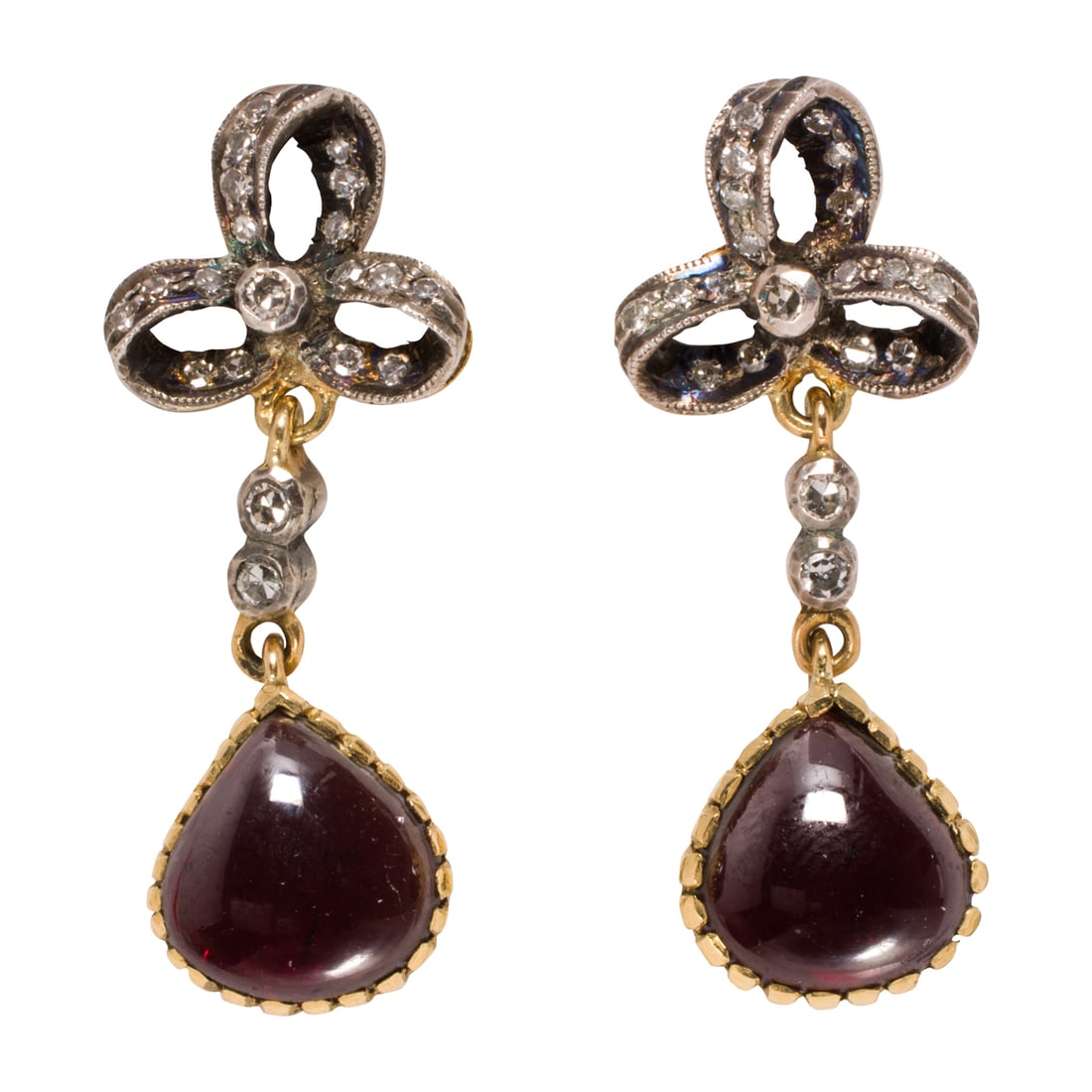 A pair of garnet, diamond, and 18k bi-color gold earrings (1 of 1)