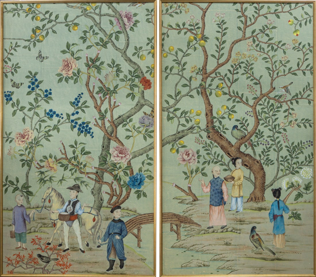 (lot of 2) 'Abbotsford' Chinoiserie pattern panels by de Gournay (1 of 2)