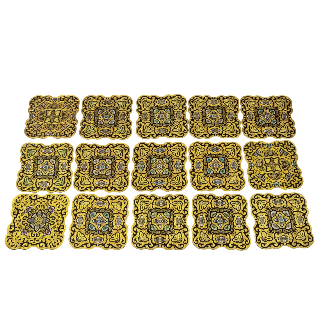 (lot of 15) Chinese embroidered silk square panels (1 of 5)