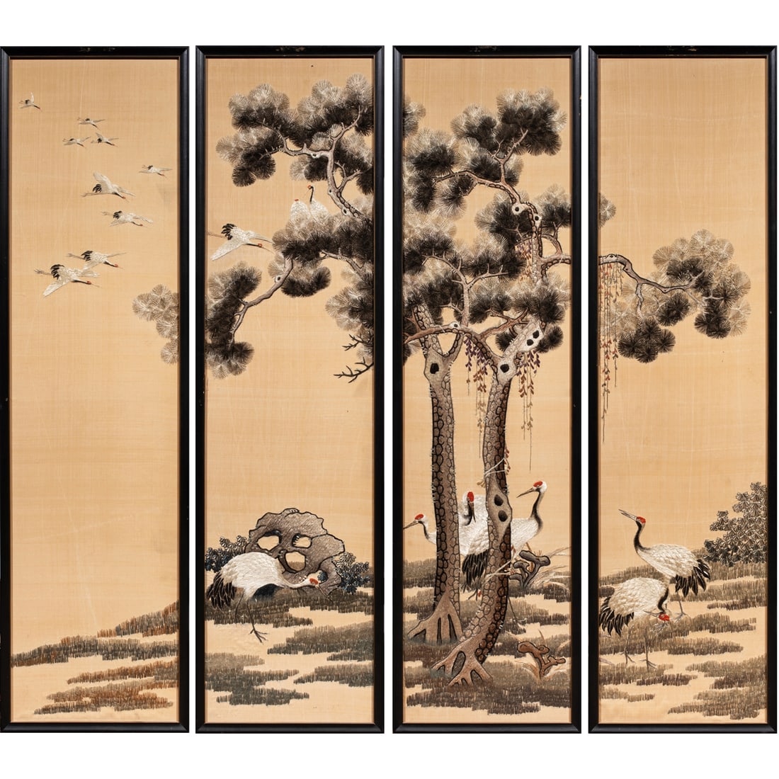 (lot of 4) Chinese embroidered crane panels (1 of 5)