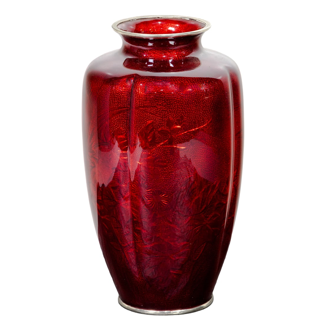 A Japanese Ginbari lobbed vase: A Japanese Ginbari lobbed vase. Featuring flowering branches on the ground, Meiji period, 11.75" high.