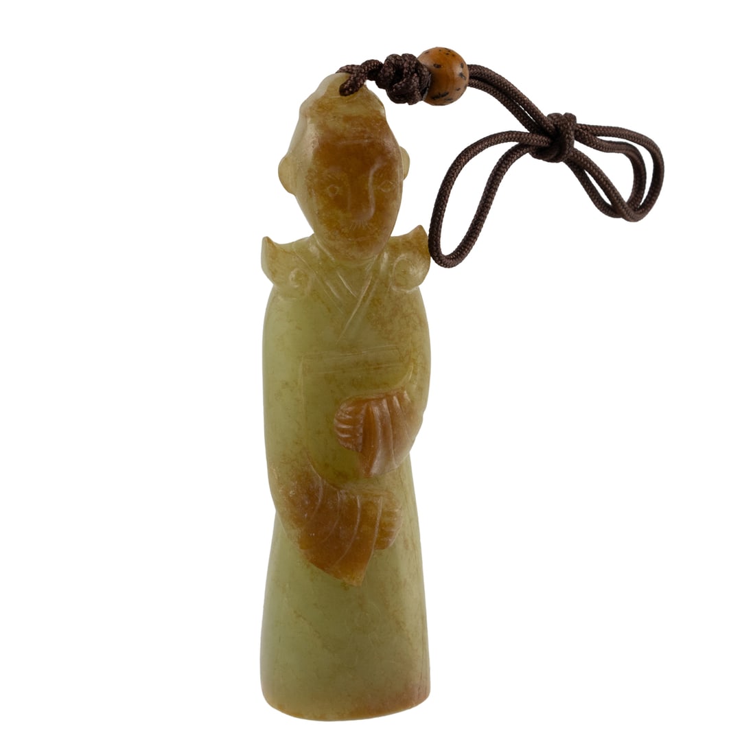 A Chinese russet and yellow jade figure: A Chinese russet and yellow jade figure. 3.25" across.