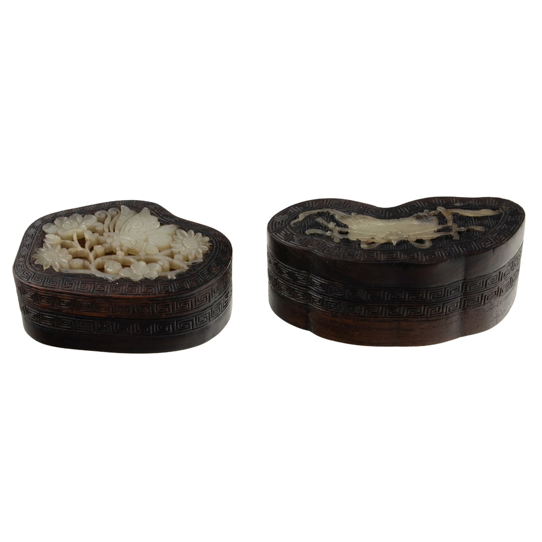 (lot of 2) Chinese wood boxes with jade inlaid (1 of 3)