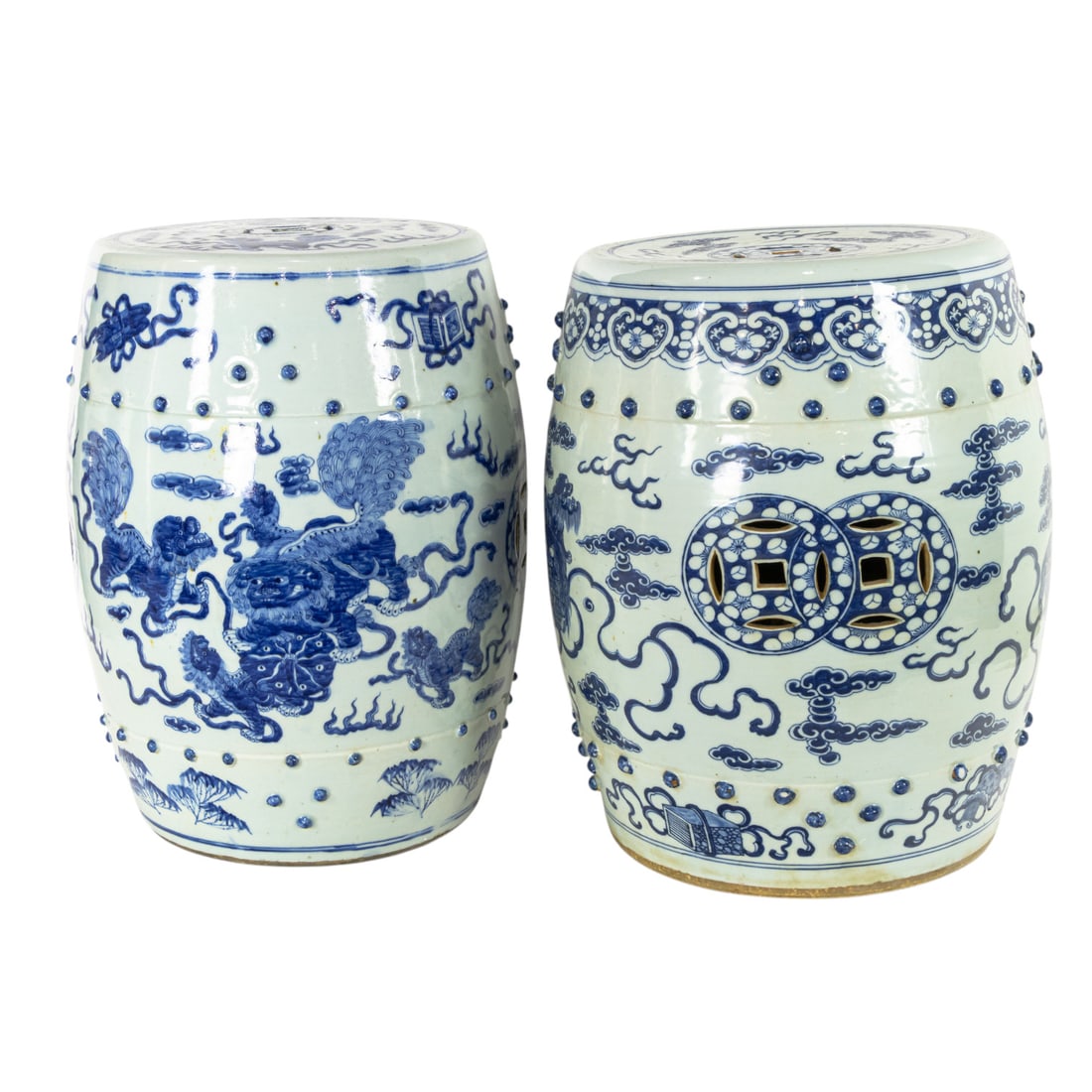 (lot of 2) Chinese blue and white 'foo lions' garden stool (1 of 4)