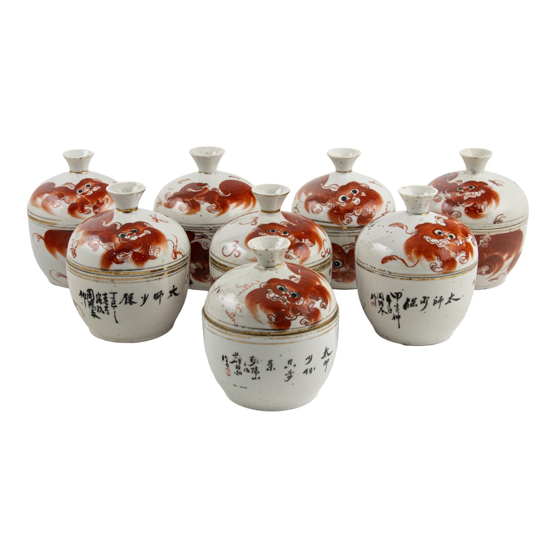 (lot of 8) Chinese iron-red decorated lidded jars (1 of 4)