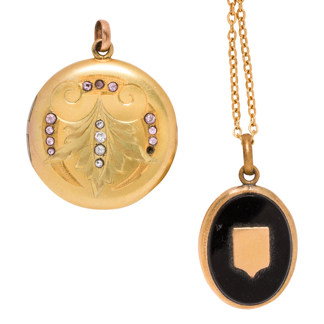 Two antique 10k gold lockets and gold filled chain (1 of 2)