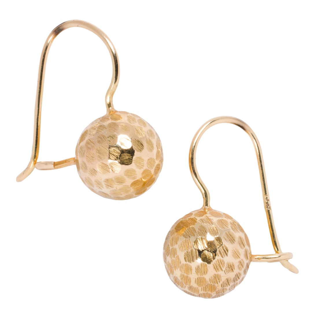 A pair of 18k gold earrings: A pair of 18k gold earrings Of textured ball form design; length: 3/4 in; 3.15 grams