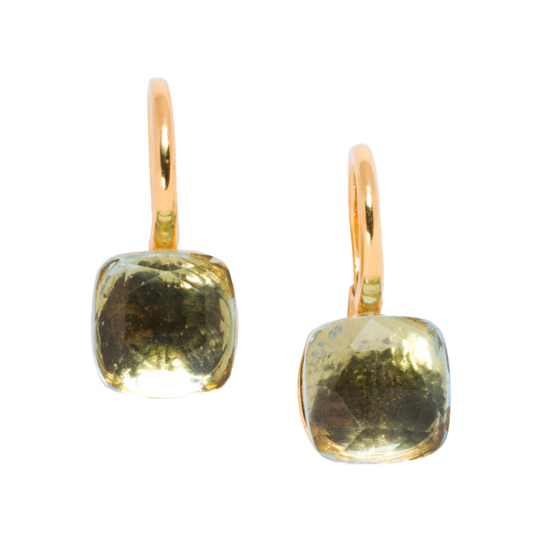 A pair of faux gemstone and silver earrings: A pair of faux gemstone and silver earrings Set with faceted blue faux gemstones; length: 7/8 in; 7.90 grams
