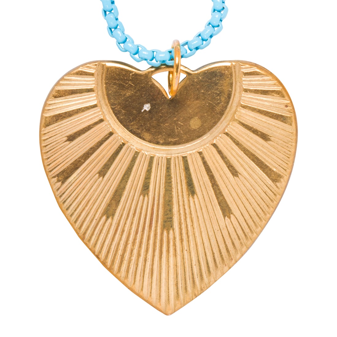 A costume jewelry necklace: A costume jewelry necklace Designed as a heart, suspended from a blue powder coated metal chain; pendant length: 1 1/2 in; 21.20 grams