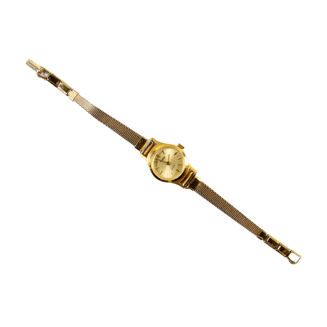 A Pulsar stainless steel watch: A Pulsar stainless steel watch The gold-tone face, gold stick indices, gold stick hands, within gold-tone base metal case, on gold-tone strap; case width: 15.32 mm; strap length: 6 in