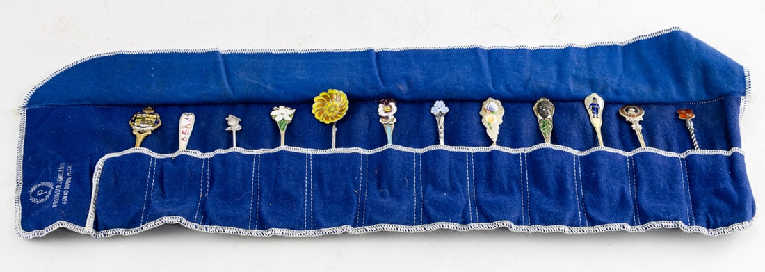 Twelve American and Continental enameled sterling souvenir spoons (1 of 5)