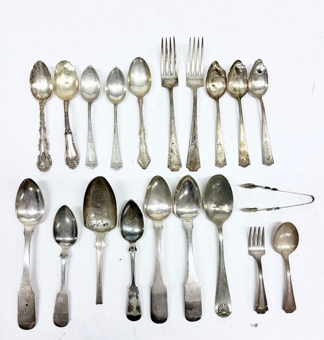 A Group of Sterling and 800-Silver Spoons and Forks with Others (1 of 2)