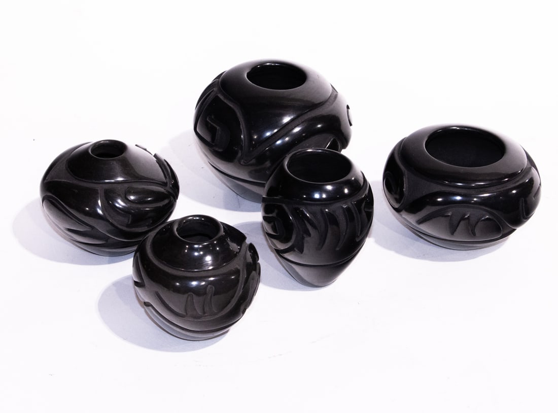 Five Denise Chavarria (b.1959) Santa Clara Pueblo carved blackware jars (1 of 1)
