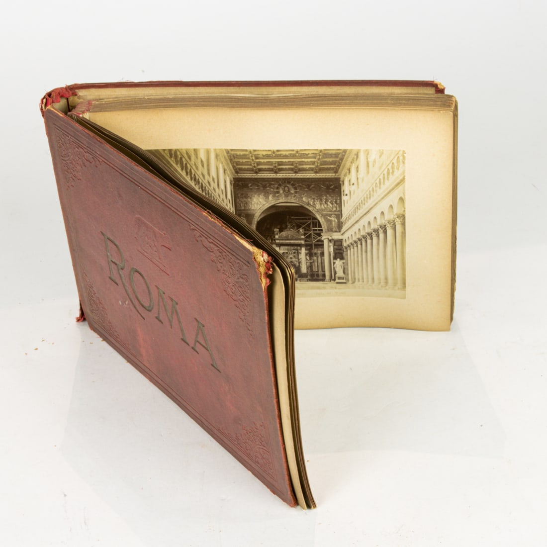 A carte de viste book of the ancient sights of Rome: A carte de viste book of the ancient sights of Rome, 19th century, titled 'ROMA', including approximately 50 views, 6.5"h x 9"w