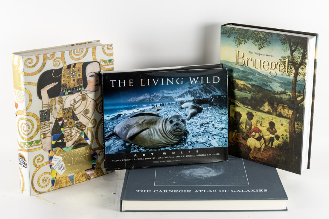 Five volumes of art and astronomy books including Gustav Klimt: Five volumes of art and astronomy books comprising (1) The Complete Paintings of Gustav Klimt; (1) The Complete Works of Pieter Bruegel; (2) The Carnegie Atlas of Galaxies; (1) The Living Wild [5 tota