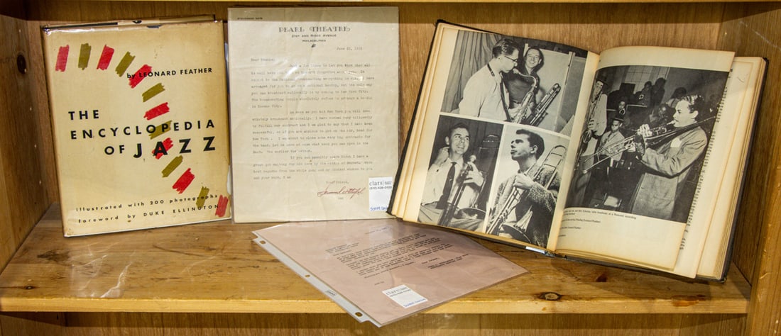 A group of jazz history correspondence and literature: A group of jazz history correspondence and literature, comprising (2) copies of 'The Encyclopedia of Jazz' by Leonard Feather, one signed and inscribed to Fred Williamson (VP of Associated Booking Cor