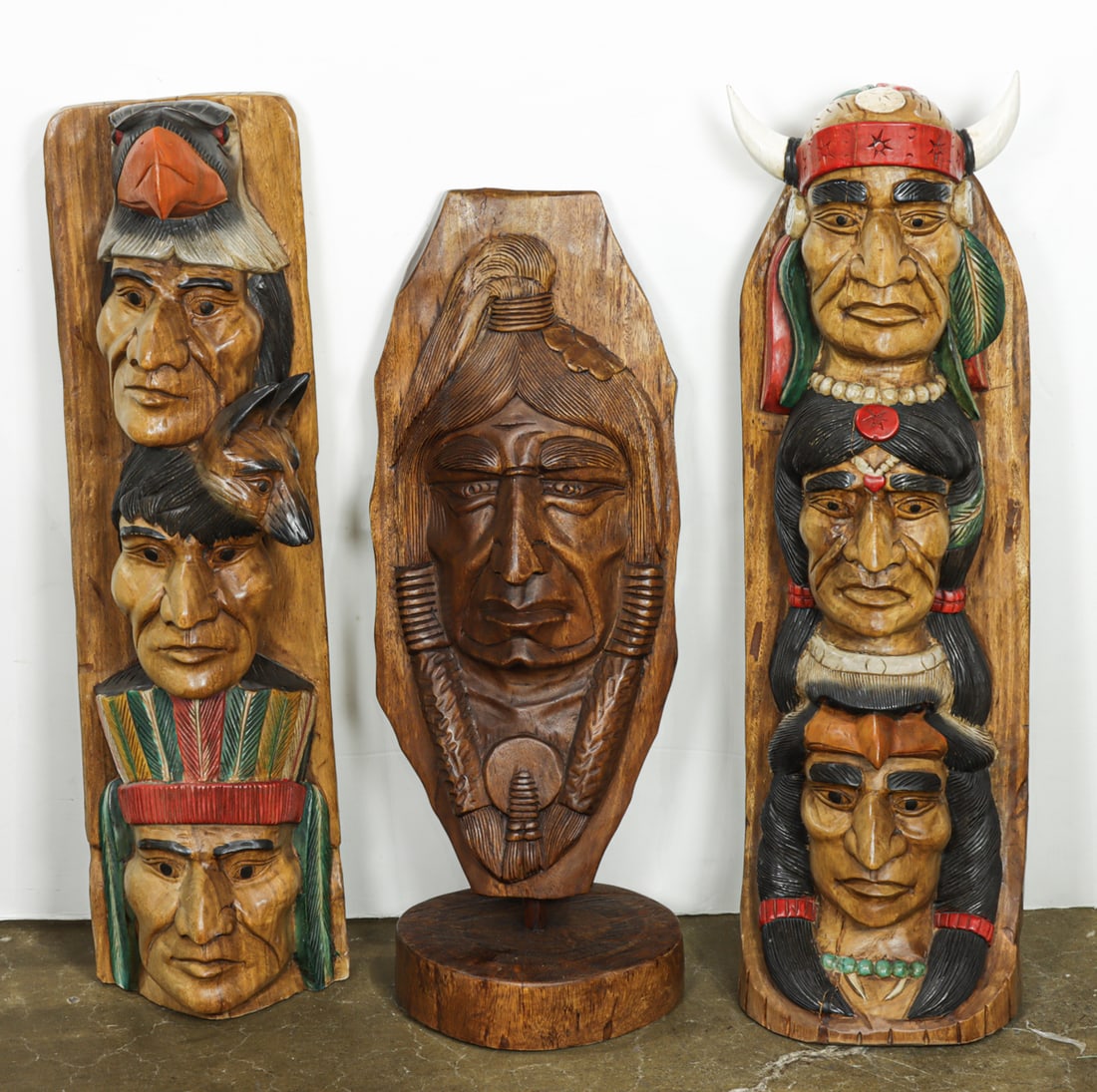 A group of three hand carved and polychrome tobacco shop carvings (1 of 1)