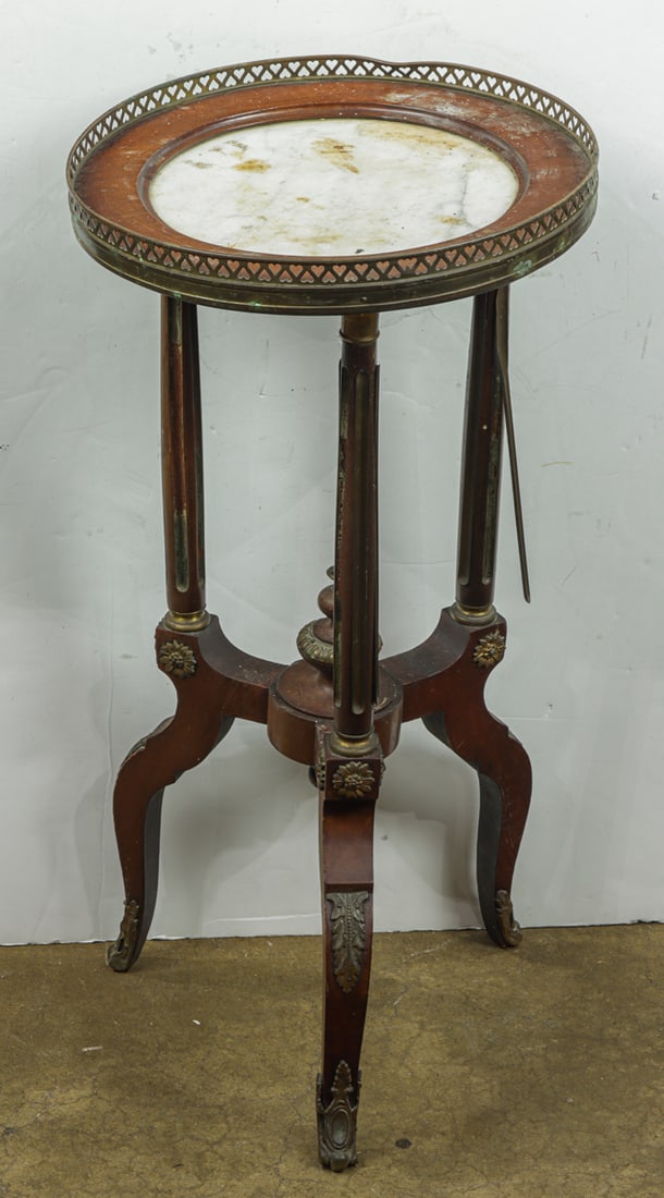 A Victorian marble top side table: A Victorian marble top side table, 28"h x 14"dia