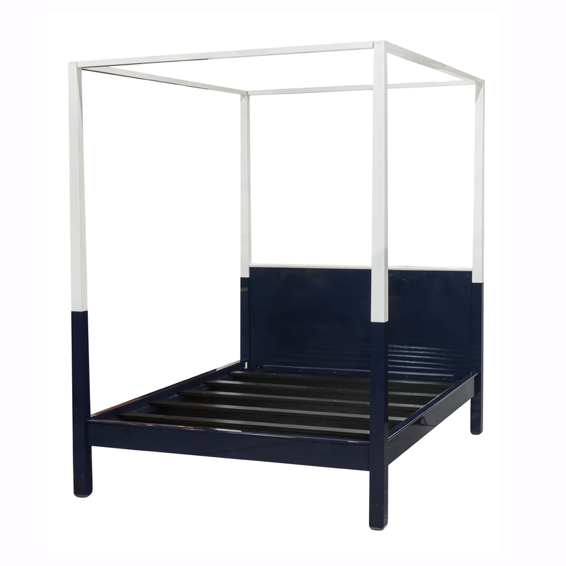 A Modern blue and white lacquer queen size four-post bed (1 of 3)