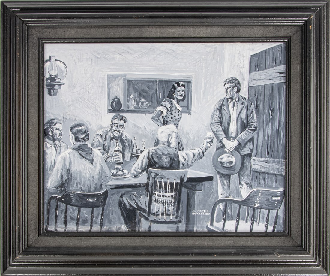 Painting, Al Martin Napoletano: Al Martin Napoletano (American, 1920-2019), "Lady Flo," 1970, ink and gouache on board, signed lower right and titled verso, overall (with frame): 16"h x 19"w
