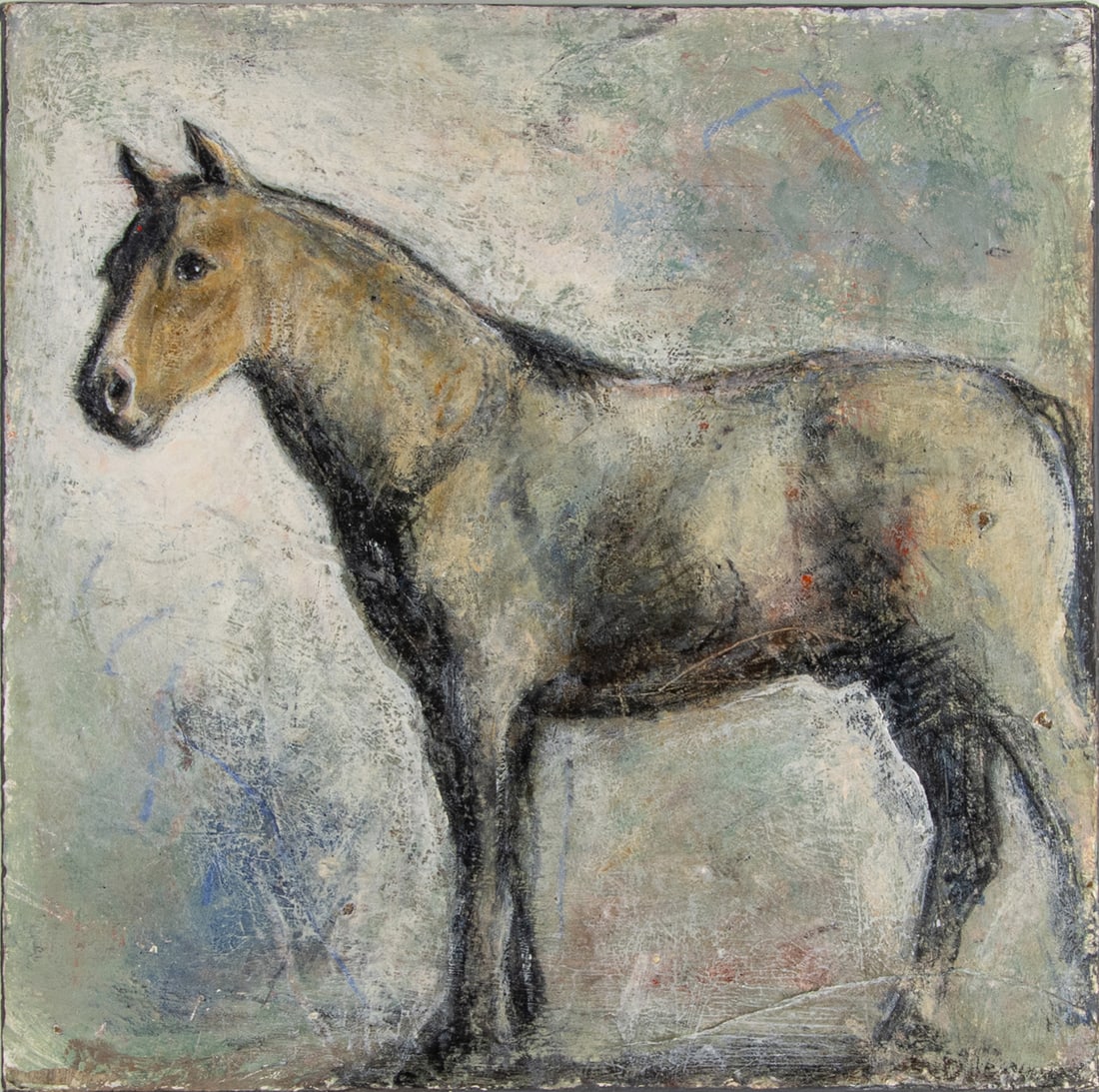 Painting, Ed Musante: Ed Musante (American, 1942-2022), "Pony," 1999, oil on board, signed, titled, and dated verso, board (unframed): 11"h x 11"w. Provenance: Property from the estate of internationally recognized textile