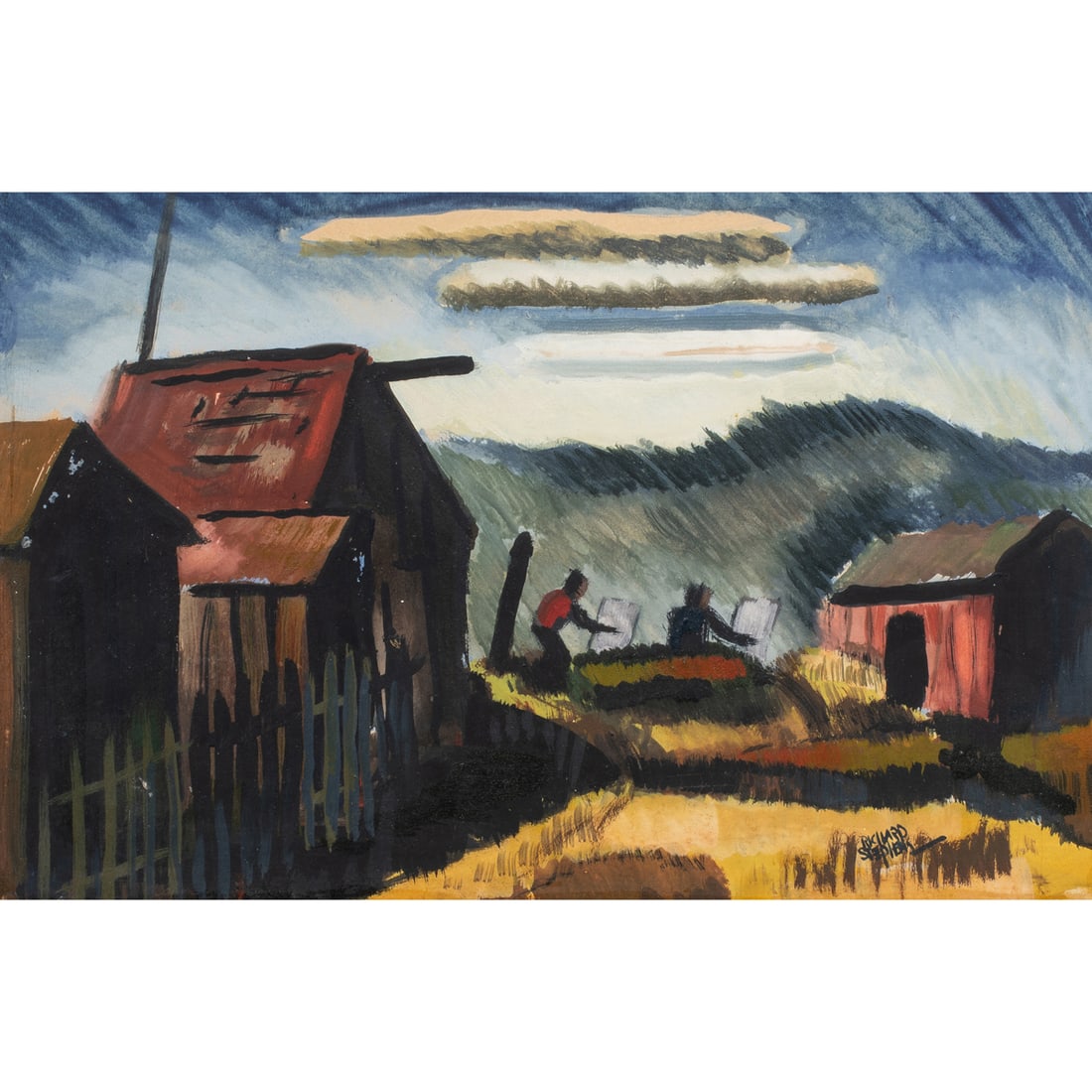 Watercolor, Richard Stephens: Richard Stephens (American, 1892-1967), "Early Morning, Alviso," watercolor, signed lower right and signed and titled on label verso, sight: 9.5"h x 14.5"w, overall (with frame): 16.5"h x 20.5"w