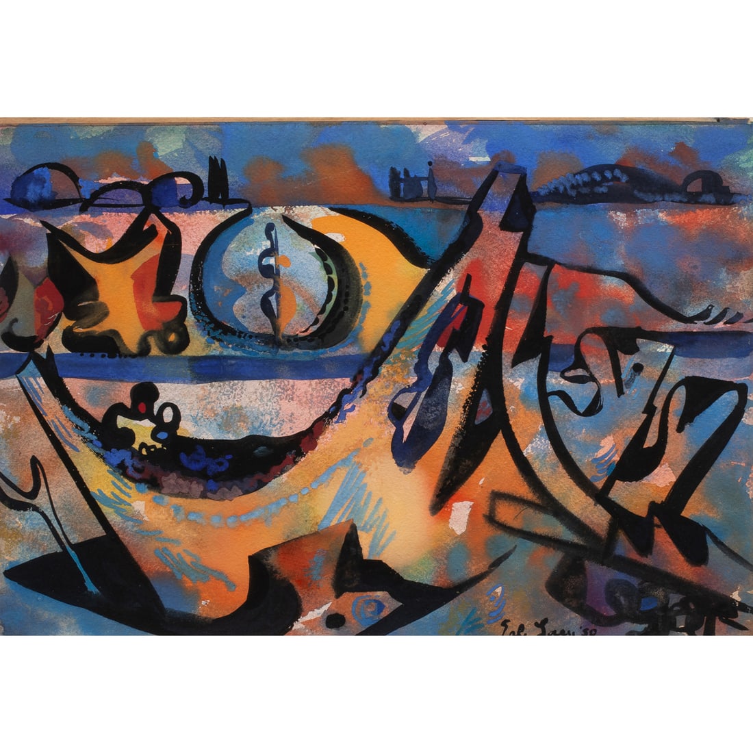 Watercolor, Erle Loran: Erle Loran (American, 1905-1999), Driftwood Fantasy, 1950, watercolor and gouache, signed and dated lower right, sheet: 15.5"h x 22.25"w, overall (with frame): 25"h x 31.5"w