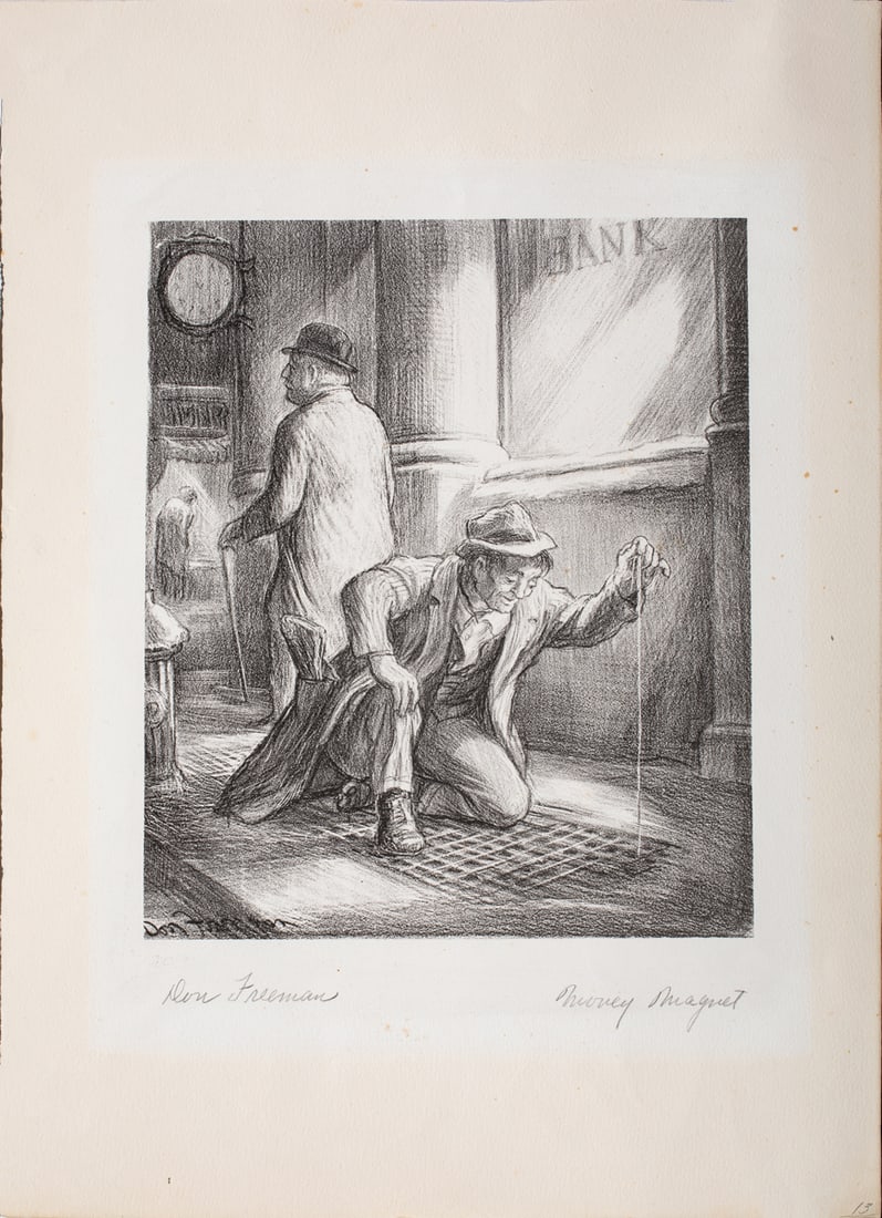 Print, Don Freeman: Don Freeman (American, 1908-1978), "Monkey Magnet," 1936, lithograph, signed lower left, titled lower right, image: 9.88"h x 7.19"w, sheet (unframed): 16"h x 11.5"w