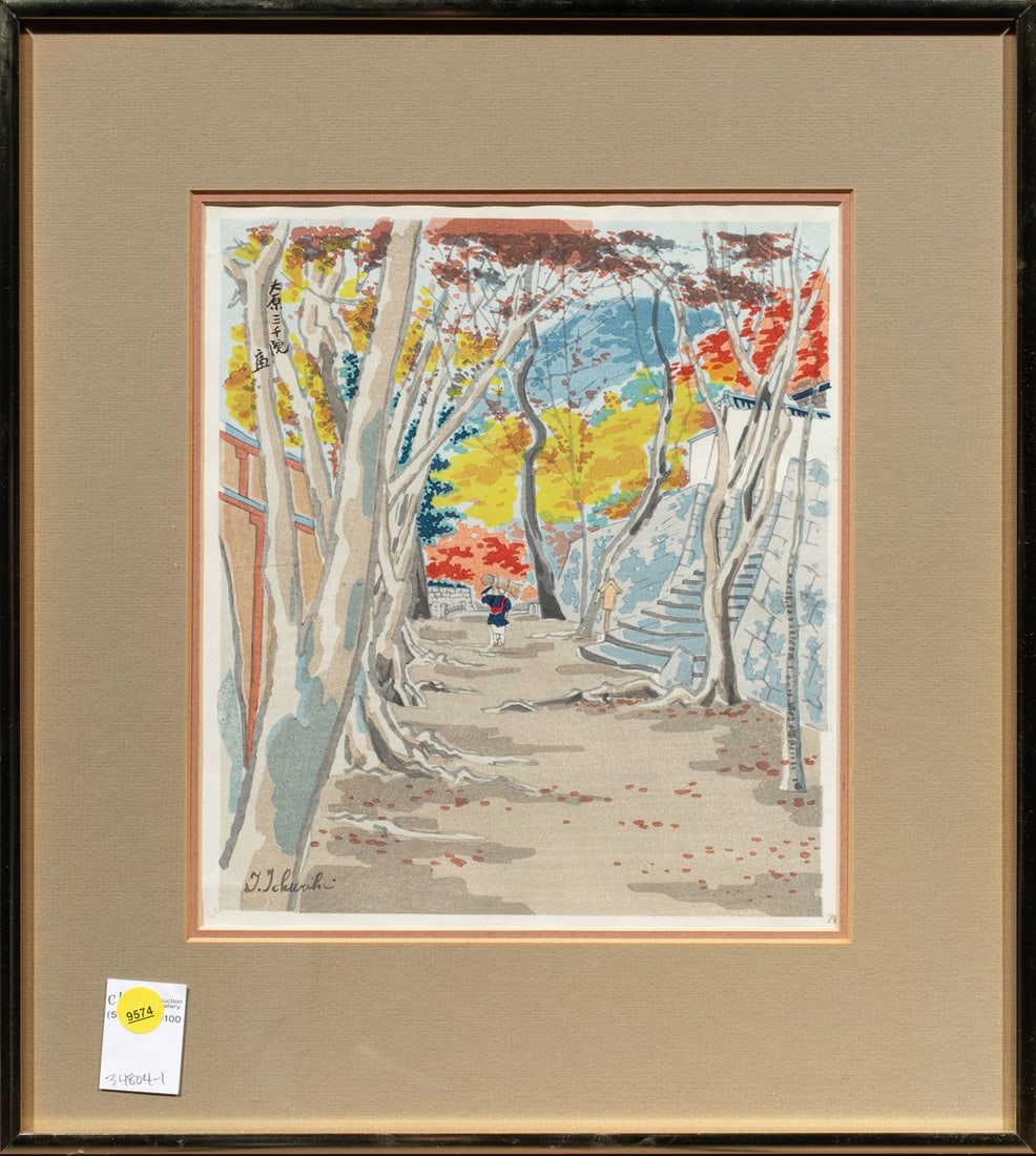 Print, Tokuriki Tomikichiro: Tokuriki Tomikichiro (Japanese, 1902-1999), "Ohara Sanzen-in Temple," woodblock, signed in plate lower left, titled upper left, overall (with frame): 18.5"h x 16.25"w