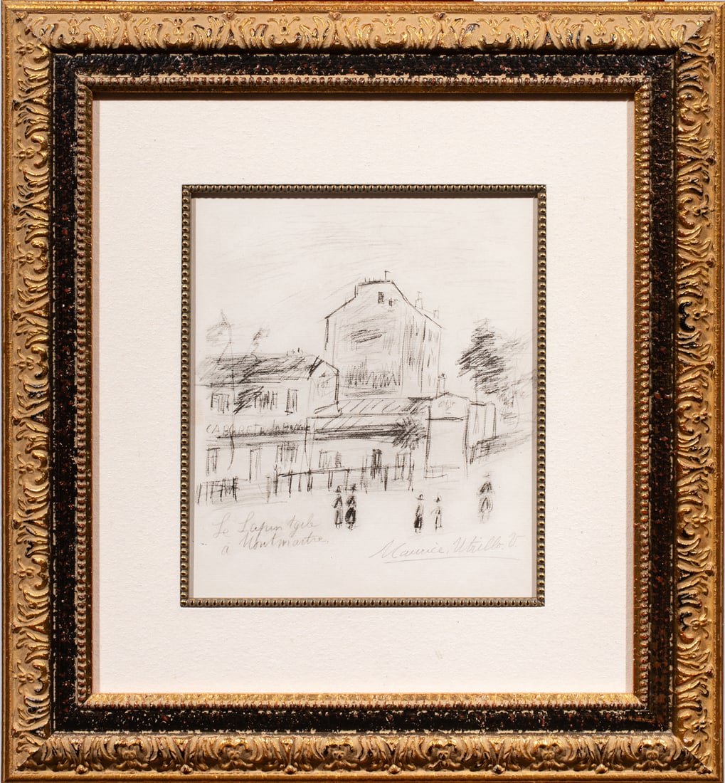 Print, Maurice Utrillo: Maurice Utrillo (French, 1883-1955), "Le Lapin Agile a Montmartre," lithograph, pencil signed lower right, overall (with frame): 23"h x 21"w