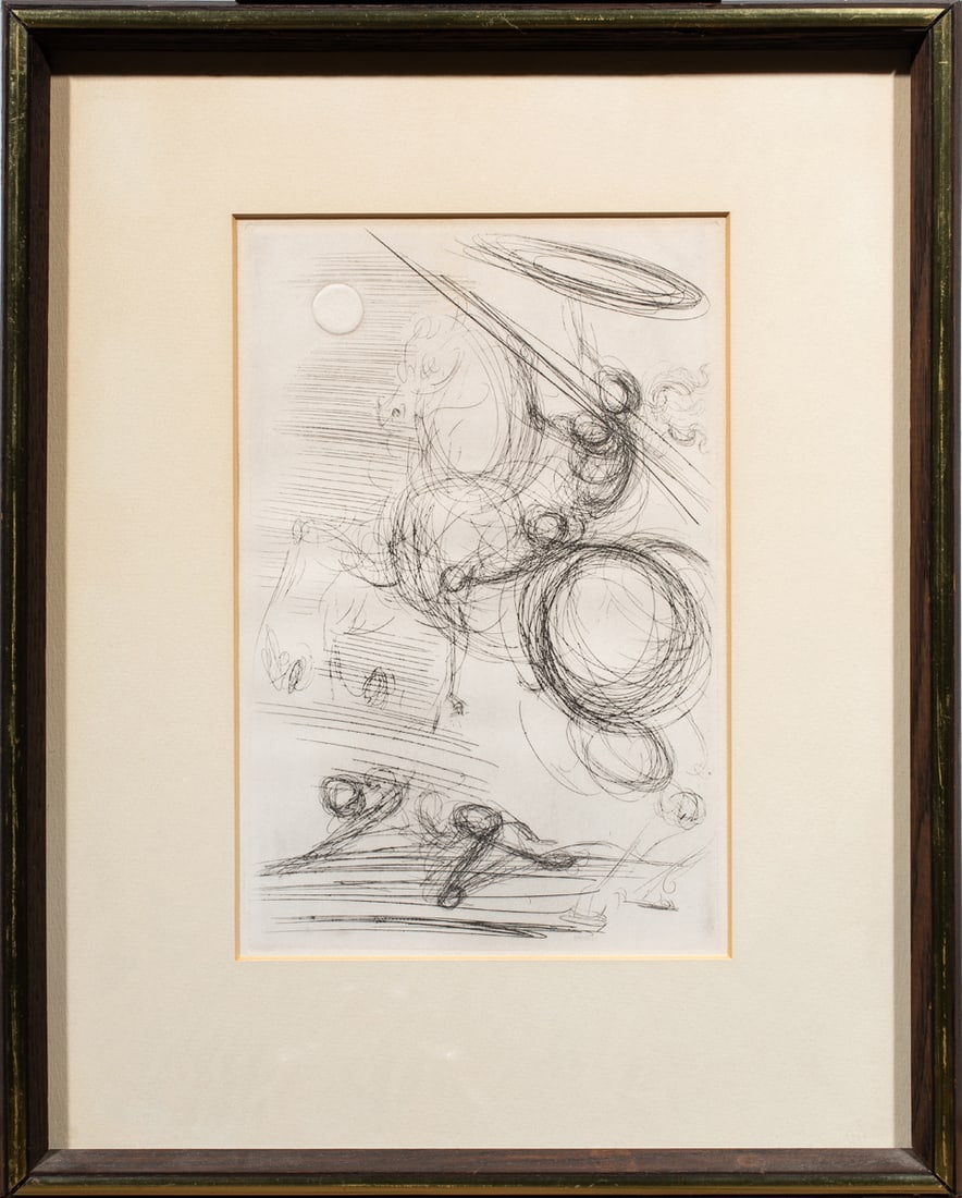 Print, Salvador Dali: Salvador Dali (Spanish, 1904-1989), "Don Quixote," etching, overall (with frame): 15"h x 12"w