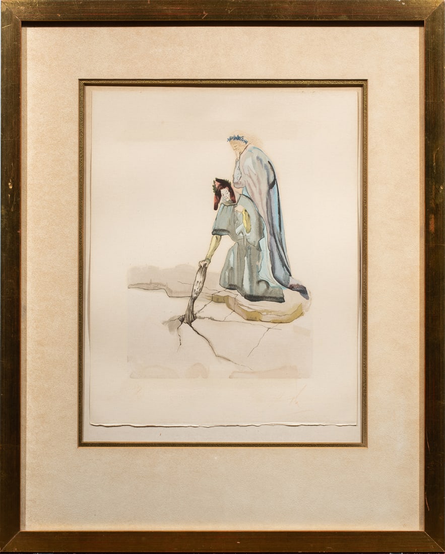 Print, Salvador Dali: Salvador Dali (Spanish, 1904-1989), "The Traitor of Montaperti (Inferno Canto 32)" from "Divine Comedy" series, wood engraving, overall (with frame): 21"h x 17"w