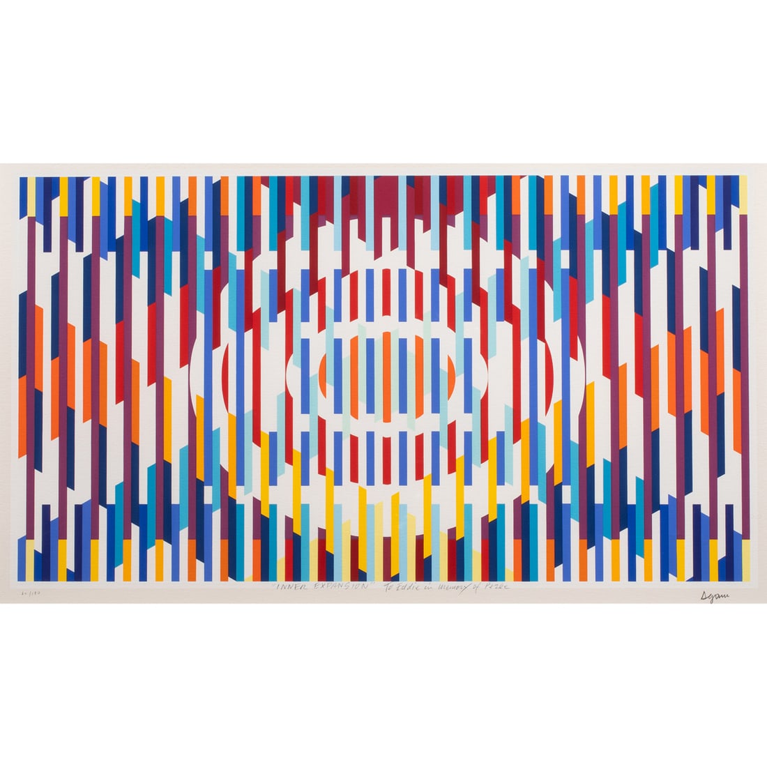 Print, Yaacov Agam: Yaacov Agam (Israeli, b. 1928), "Inner Expansion," screenprint, pencil signed lower right, edition 60/180, image: 12.25"h x 21.75"w, overall (with frame): 20.25"h x 29.75"w