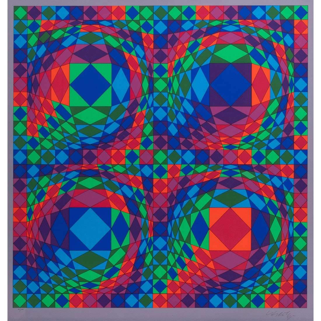 Print, Victor Vasarely: Victor Vasarely (French/Hungarian, 1906-1997), Quadrature X, serigraph, ink signed lower right, ed. 7H/100, image 23.5"h x 23.5"w, overall (with frame): 27.75"h x 27.75"w