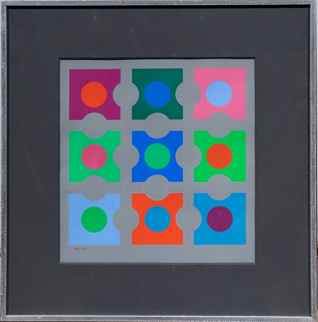 Print, Victor Vasarely: Victor Vasarely (Hungarian/French, 1906-1997), Untitled (from Code Series), screenprint in color, pencil signed lower right, edition 86/150, overall (with frame): 17.5"h x 17"w. Provenance: From the