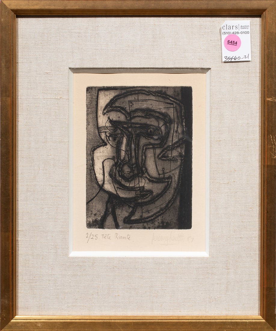 Print, Delia del Carril: Delia del Carril (Argentine, 1884-1989), "Tete Riante-Portrait," engraving, signed and dated lower right, titled lower left, edition 2/25, overall (with frame): 14.5"h x 12"w