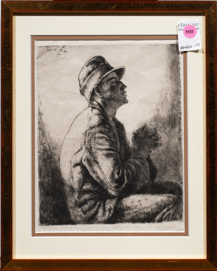 Print, Julius Komjati: Julius Komjati (Hungarian, 1894-1958), Untitled, 1928, etching, pencil signed lower margin, inscribed "Trial Proof to Mr. Malcolm Salesman From Komajati," overall (with frame): 15"h x 12"w