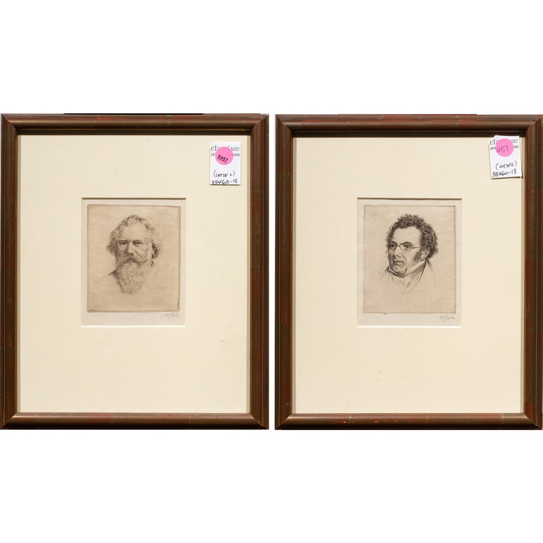 Prints, Walter Pach: (lot of 2) Walter Pach (American, 1883-1958), "Tchaikovsky" and "Portrait of a Man," dry point etchings, each pencil signed lower right, overall (with frame): 13"h x 11"w