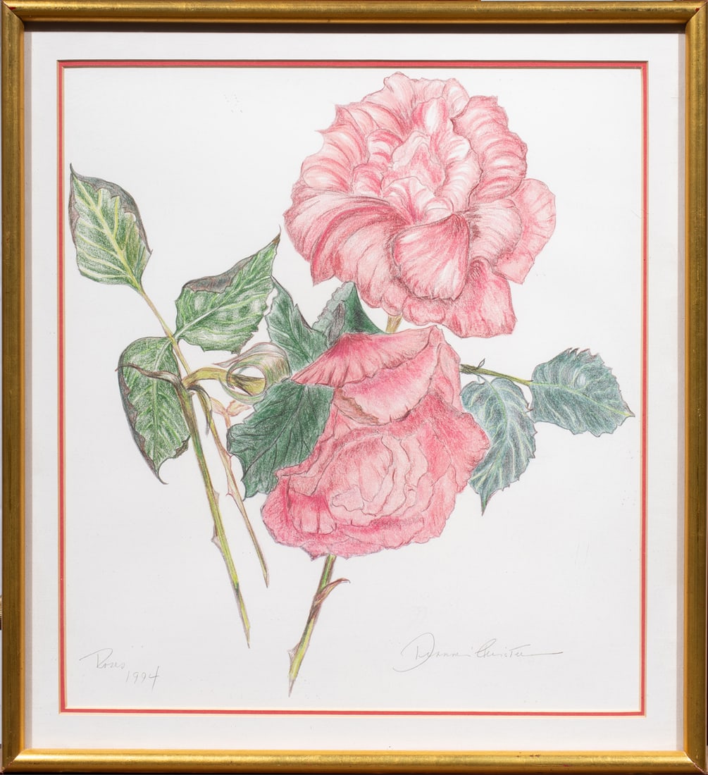 Print, Dianne Feinstein: Dianne Feinstein (American, 1933-2023), "Roses," 1994, offset lithograph, pencil signed lower right, titled and dated lower left, overall (with frame): 18.25"h x 16.5"w