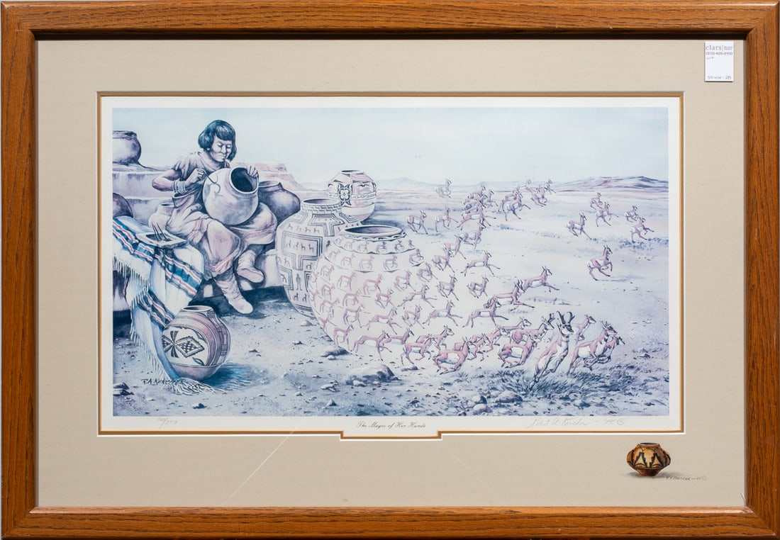 Print, Robert Kercher: Robert Kercher (American, 20th century), "The Magic of Her Hands," 1985, offset print, pencil signed and dated lower right, edition 100/350, overall (with frame): 23.75"h x 34.75"w