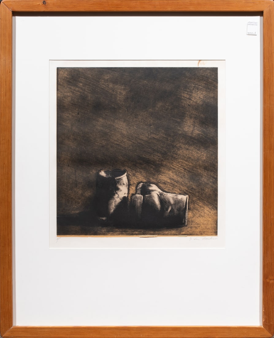 Print, Robert Van Vranken: Robert Van Vranken (American, b. 1960), "Boots," etching, pencil signed lower right, edition AP, overall (with frame): 42"h x 33.5"w