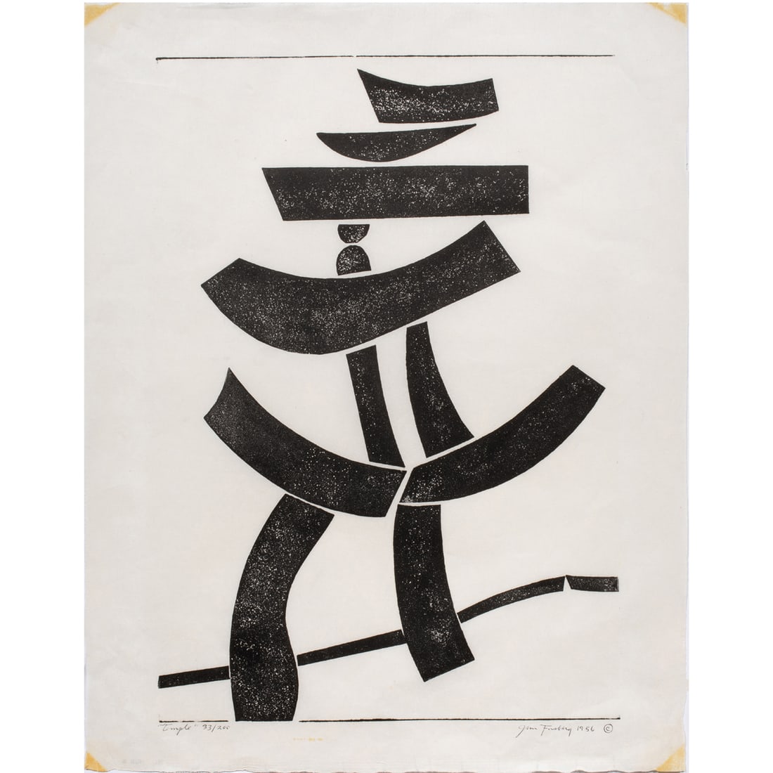 Print, Jim Forsberg: Jim Forsberg (American, 1919-1991), "Temple," 1956, woodcut, pen signed lower right, museum inventory no: 2006.57.3.46, overall (sheet): 22"h x 17"w. Provenance: Property of the Fine Arts Museums of