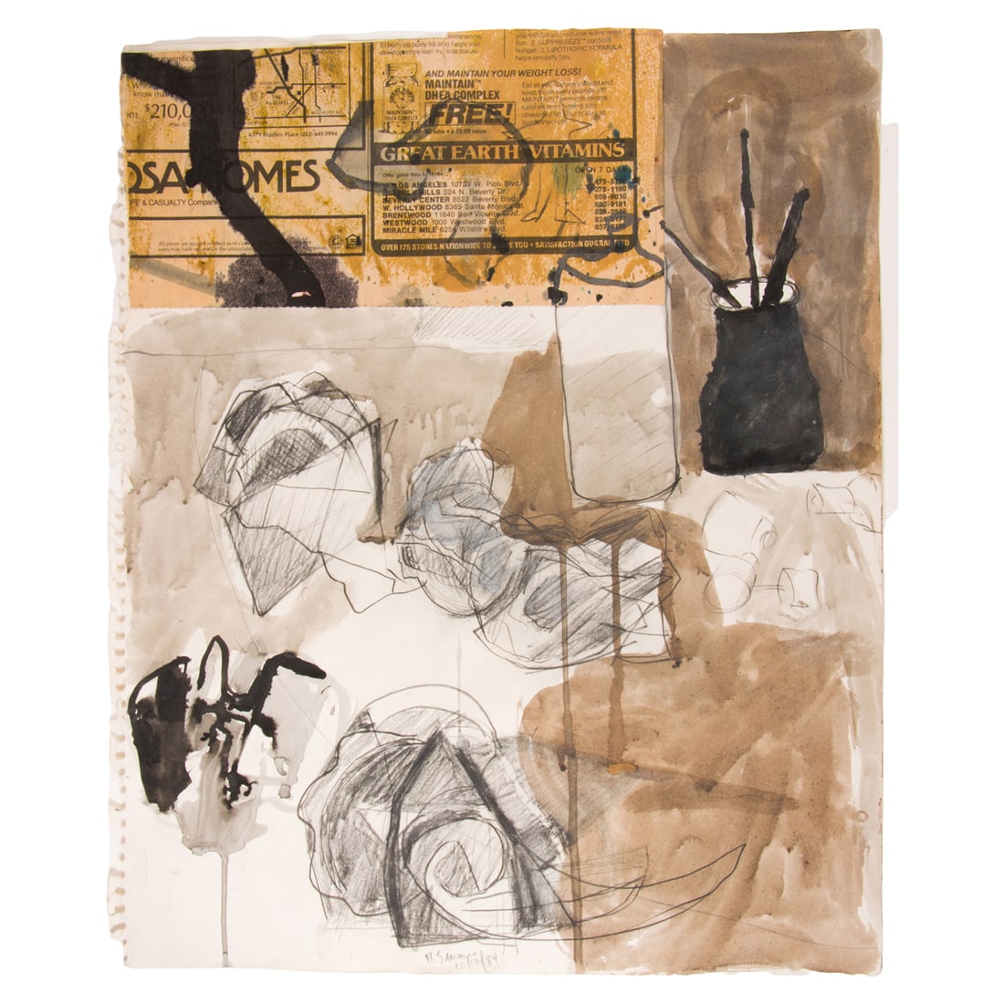 Mixed Media, Barry Simons: Barry Simons (American, 1943-2009), Unititled, 1984, mixed media, signed and dated lower center, sheet (unframed): 17"h x 13.75"w