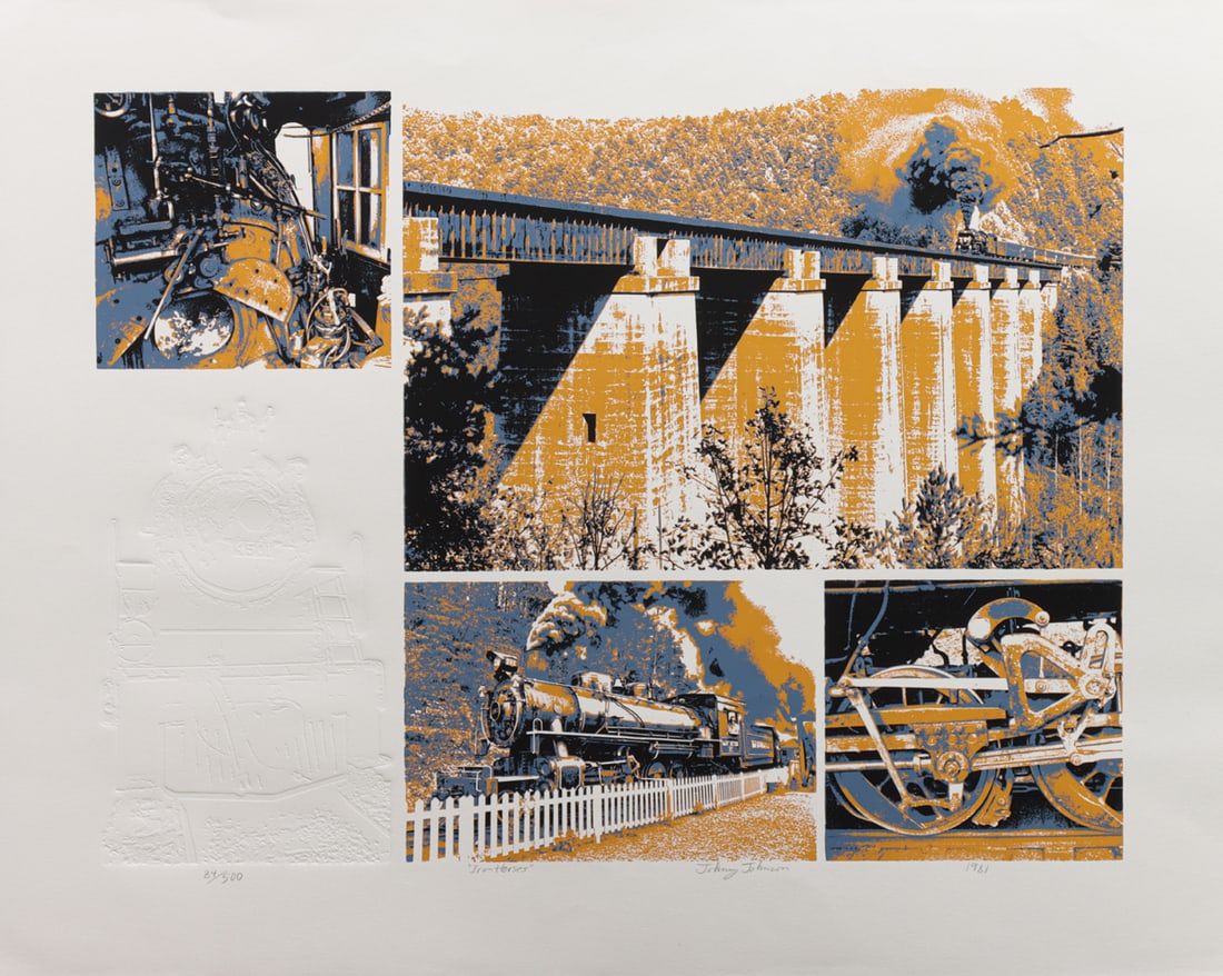 Print, Johnny Johnson: Johnny Johnson (American, 20th century), "Iron Horses," 1981, color lithograph, pencil signed lower center, dated lower right, edition 84/500, sheet (unframed): 23"h x 29"w