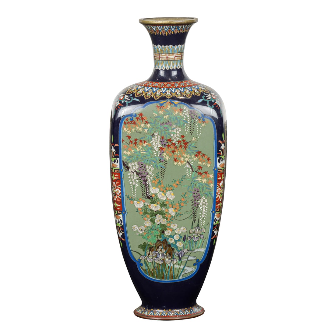 A Japanese cloisonne vase: A Japanese cloisonne vase. Featuring floral motif, Meiji period, 9.5" high.