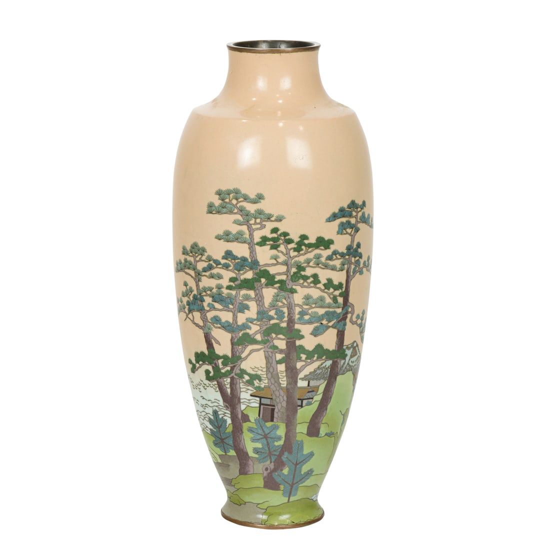 A Japanese cloisonne landscape vase: A Japanese cloisonne landscape vase. Meiji period, 9.75" high.