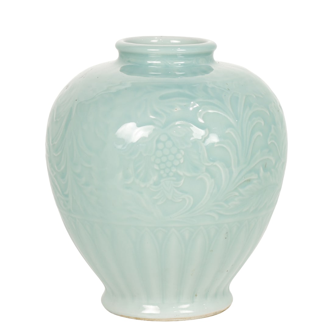 A Japanese celadon glazed and carved vase (1 of 2)